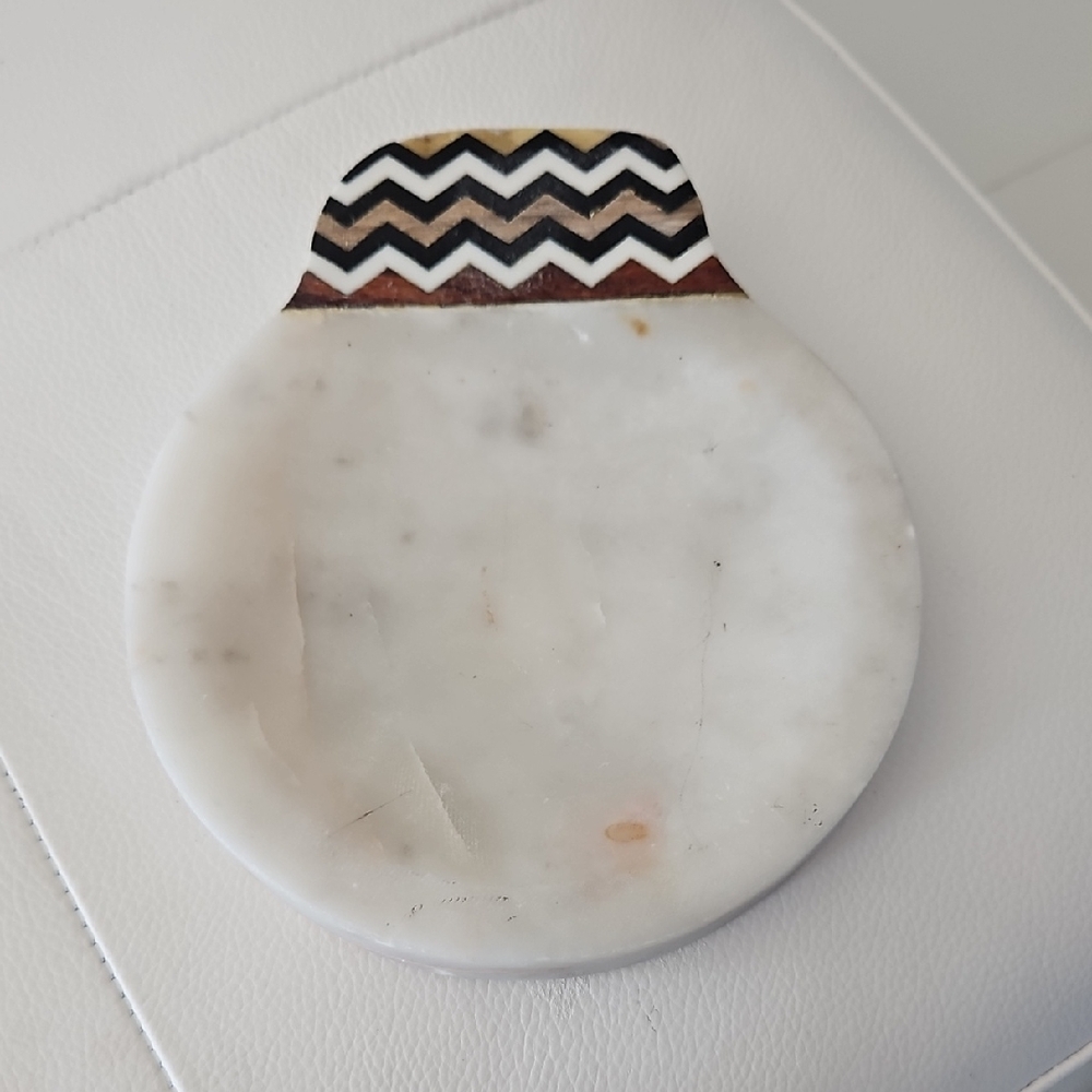 Marble Spoon Rest/ Trivet with Wood Chevron Design